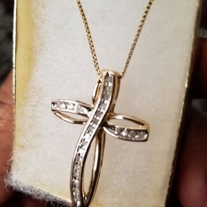 14kt gold plated cross with diamond accents